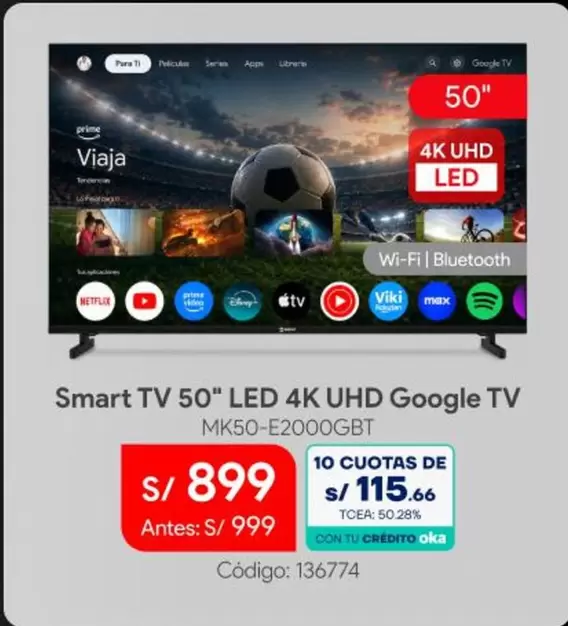Smart - TV 50" LED 4K UHD Google TV MK50-E2000GBT