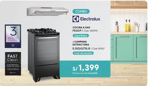 Electrolux - COCINA A GAS FE4GP / C
+ CAMPANA EXTRACTORA EJSE202TBJS