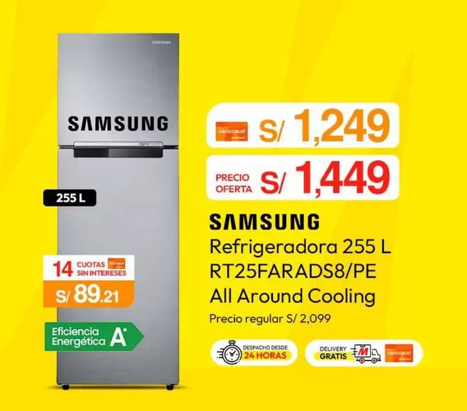 Samsung - Refrigeradora 255 L RT25FARADS8/PE All Around Cooling