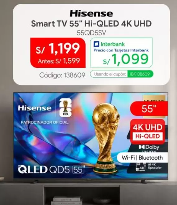 Hisense - Smart TV 55" Hi-QLED 4K UHD 55QD5SV