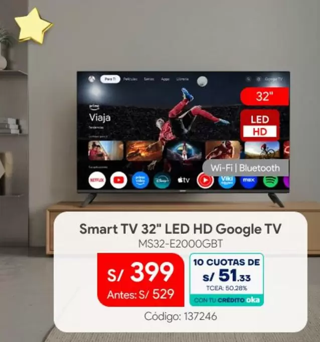 Smart - TV 32" LED HD Google TV MS32-E2000GBT