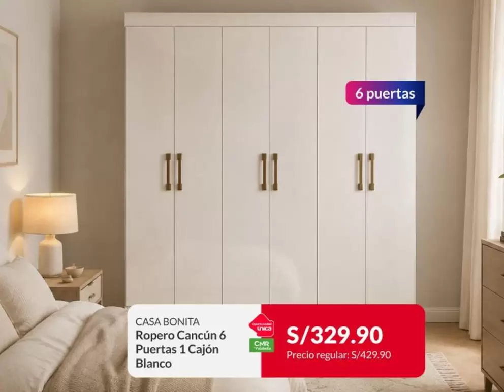 Ropero Cancún 6 Puertas 1 Cajón