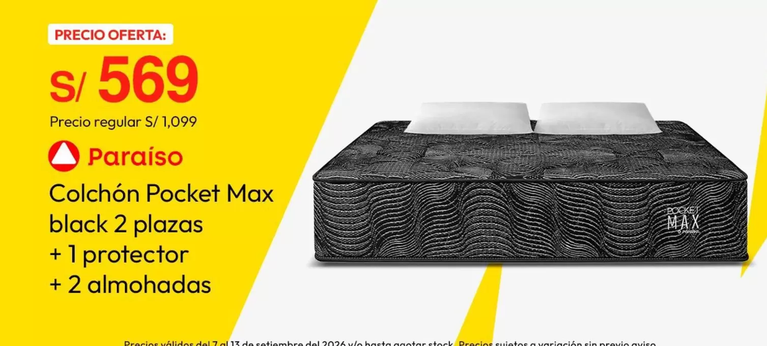Paraiso - Colchón Pocket Max black 2 plazas + 1 protector + 2 almohadas