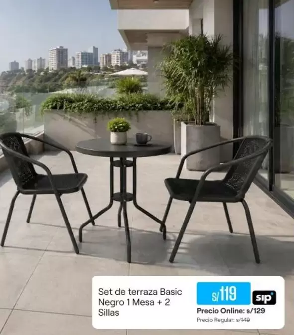Set de terraza Basic Negro 1 Mesa + 2 Sillas