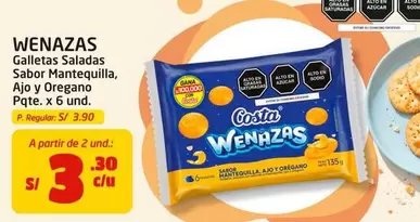 Costa - Galletas Saladas Sabor Mantequilla, Ajo y Oregano