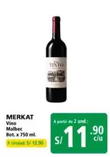 Merkat - Vino Malbec Bot. x 750 ml.