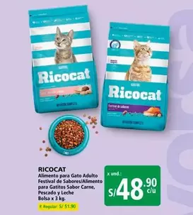 Ricocat - Alimento para Gato Adulto Festival de Sabores/Alimento para Gatitos Sabor Carne, Pescado y Leche