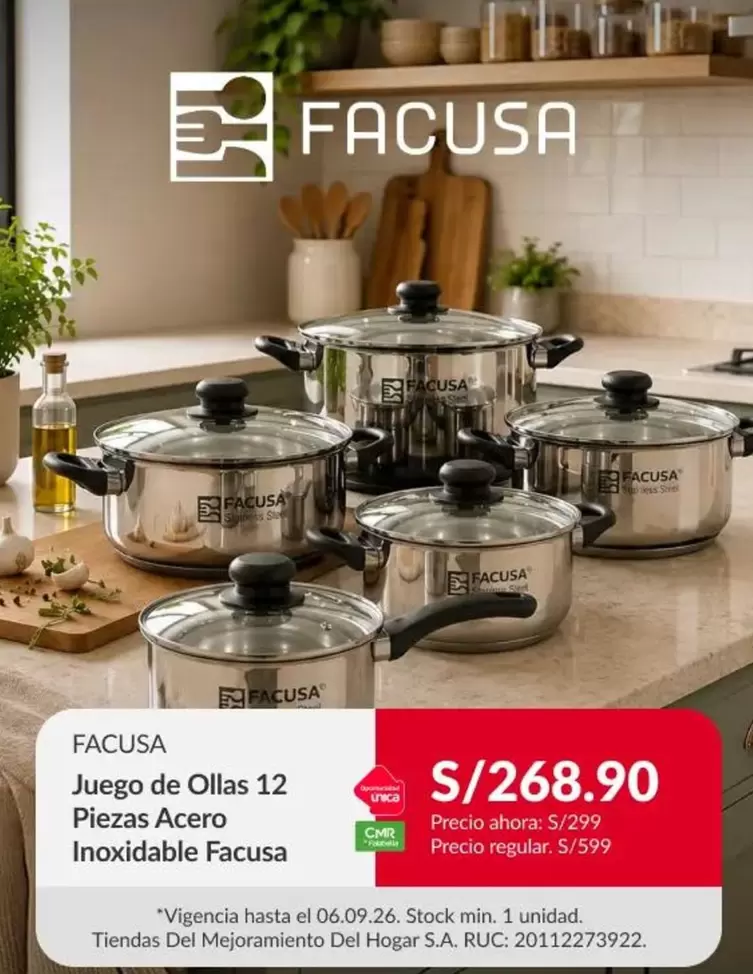 Facusa - Juego de Ollas 12 Piezas Acero Inoxidable