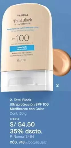 Yanbal - Total Block Ultraprotección SPF 100 Matificante con Color