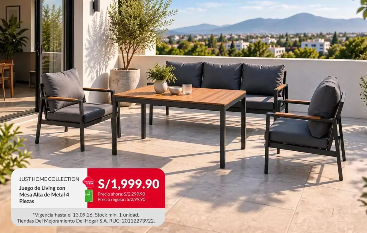 Juego de Living con Mesa Alta de Metal 4 Piezas
