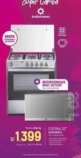 Indurama - COCINA 32" CANTABRIA + MICROONDAS MWI-20TCRP