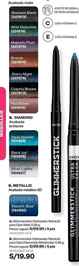 Avon - Glimmerstick Delineador Retráctil para Ojos Mate/Ultra Color