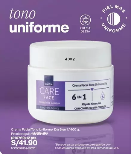 Avon - Crema Facial Tono Uniforme Dia 6 en 1