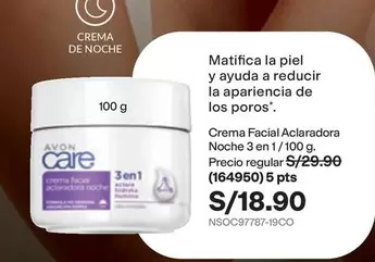 Avon Care - Crema Facial Aclaradora Noche 3 en 1 (164950) 5 pts