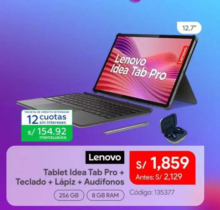 Lenovo - Tablet Idea Tab Pro + Teclado + Audífonos