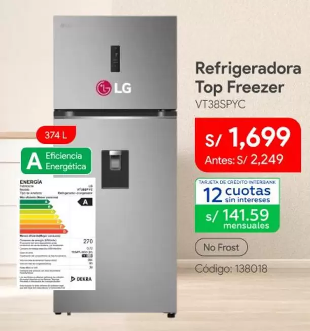 Lg - Refrigeradora Top Freezer VT38SPYC