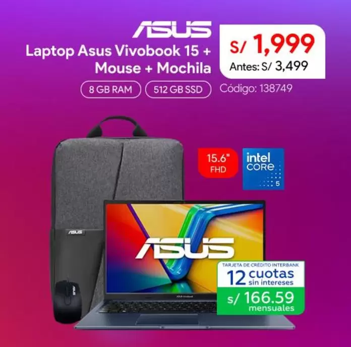 Asus - Laptop  Vivobook 15 + Mouse + Mochila