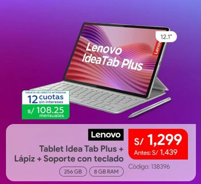 Lenovo - Tablet Idea Tab Plus + Lápiz + Soporte con teclado