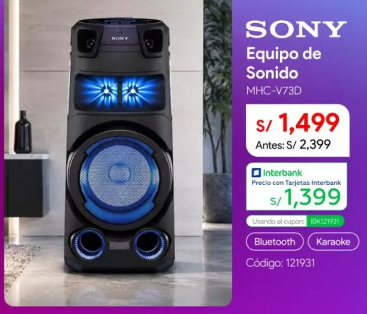 Sony - Equipo de Sonido MHC-V73D