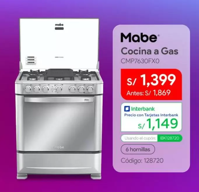 Mabe - Cocina a Gas CMP7630FXO