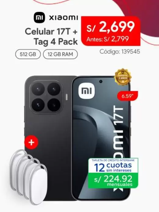 Xiaomi - Celular 17T + Tag 4 Pack