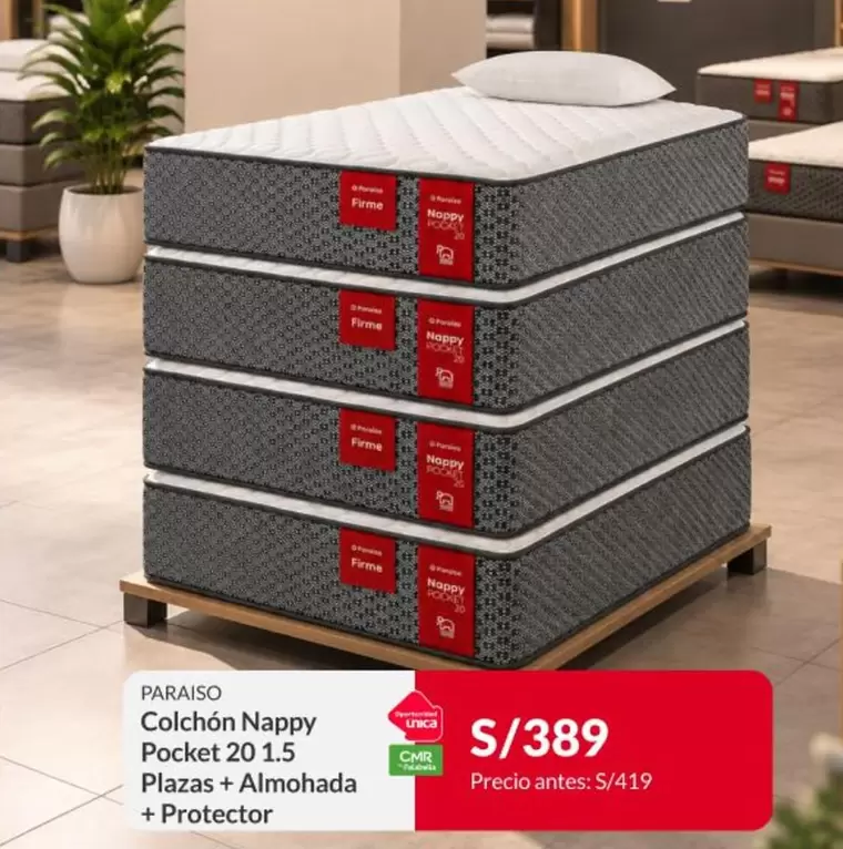 Paraiso - Colchón Nappy Pocket 20 1.5 Plazas + Almohada + Protector