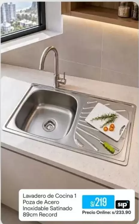 Record - Lavadero de Cocina 1 Poza de Acero Inoxidable Satinado 89cm
