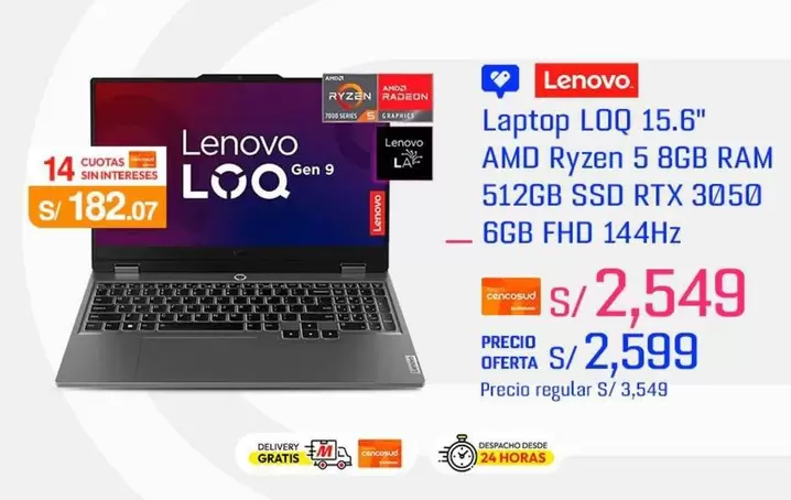 Lenovo - Laptop LOQ 15.6" AMD Ryzen 5 8GB RAM 512GB SSD RTX 3050 6GB FHD 144Hz