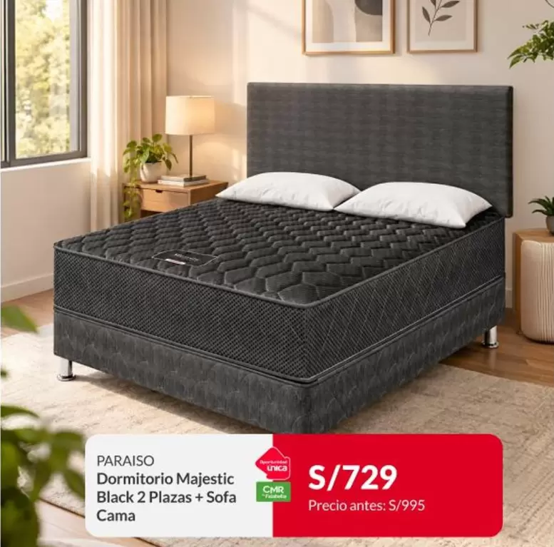 Paraiso - Dormitorio Majestic Black 2 Plazas + Sofa Cama