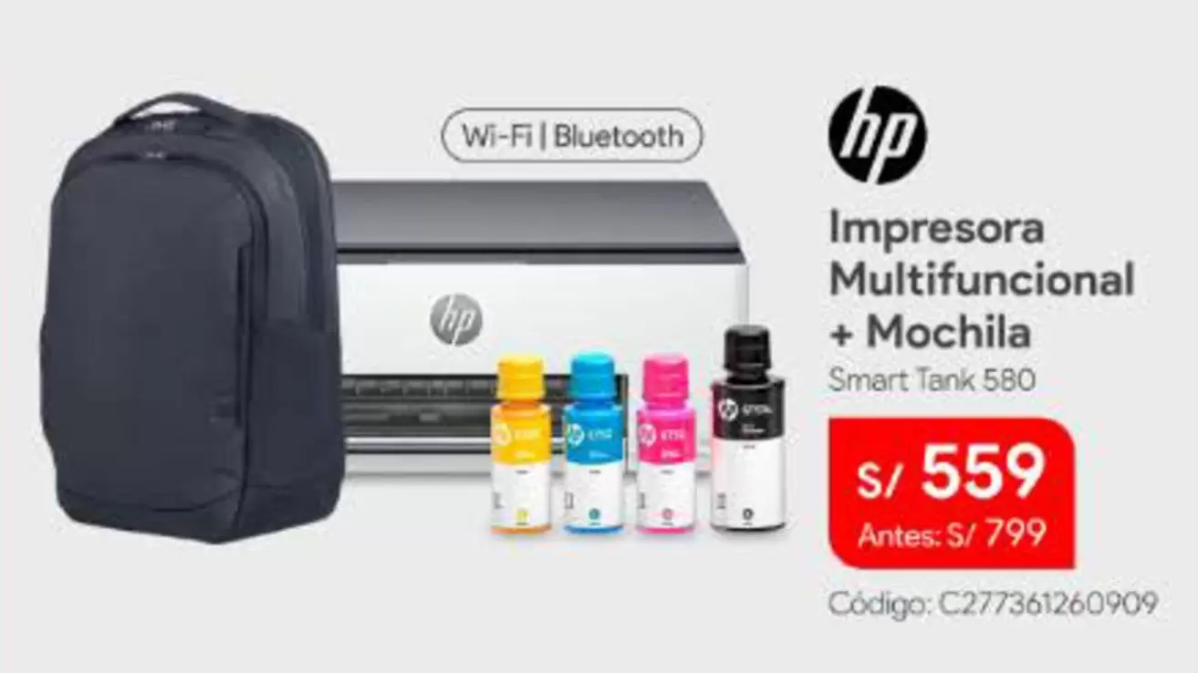 Hp - Impresora Multifuncional + Mochila Smart Tank 580
