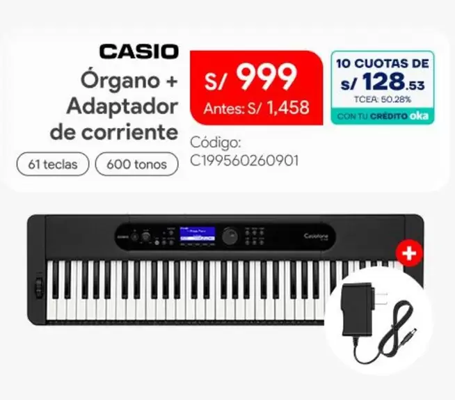 Casio - Órgano + Adaptador de corriente