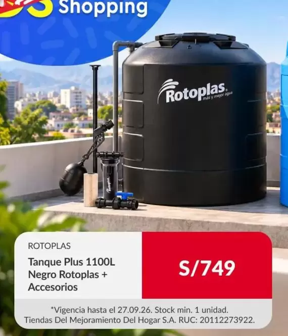 Rotoplas - Tanque Plus 1100L Negro + Accesorios