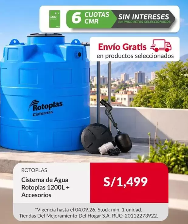 Rotoplas - Cisterna de Agua 1200L + Accesorios