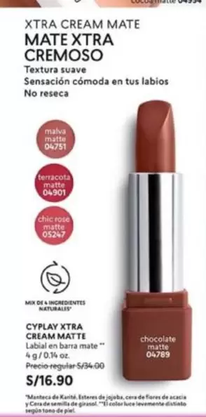 Suave - CYPLAY XTRA CREAM MATTE Labial en barra mate