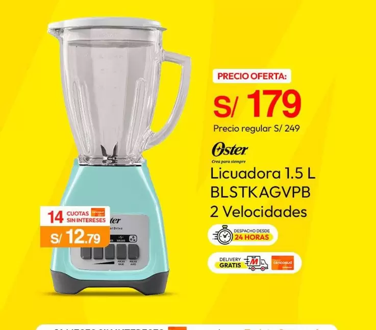 Oster - Licuadora 1.5 L BLSTKAGVPB 2 Velocidades