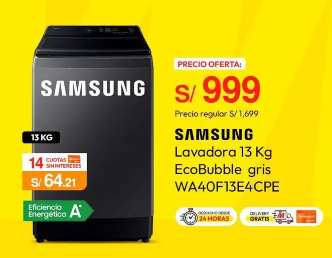 Samsung - Lavadora 13 Kg EcoBubble gris WA40F13E4CPE