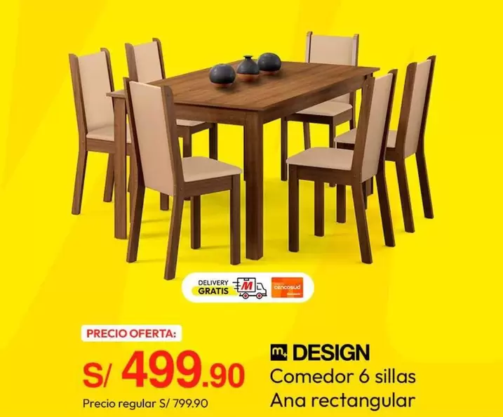 Comedor 6 sillas Ana rectangular