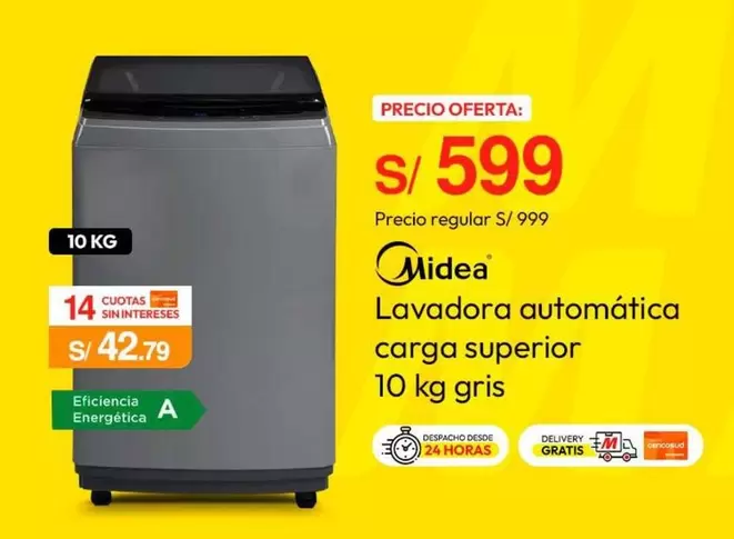 Lavadora automática carga superior 10 kg gris