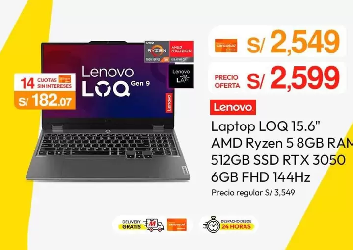 Lenovo - Laptop LOQ 15.6" AMD Ryzen 5 8GB RAM 512GB SSD RTX 3050 6GB FHD 144Hz