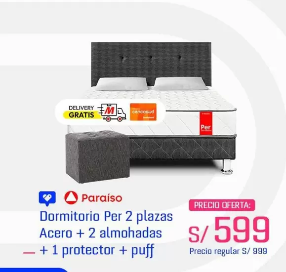 Paraiso - Dormitorio Per 2 plazas Acero + 2 almohadas + 1 protector + puff