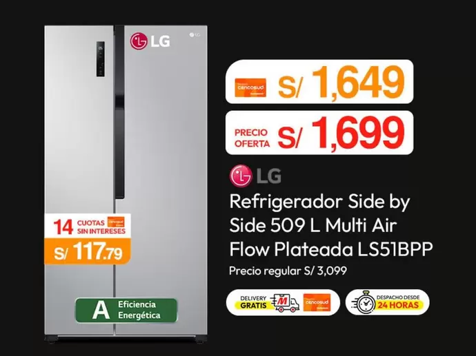 Lg - Refrigerador Side by Side 509 L Multi Air Flow Plateada LS51BPP