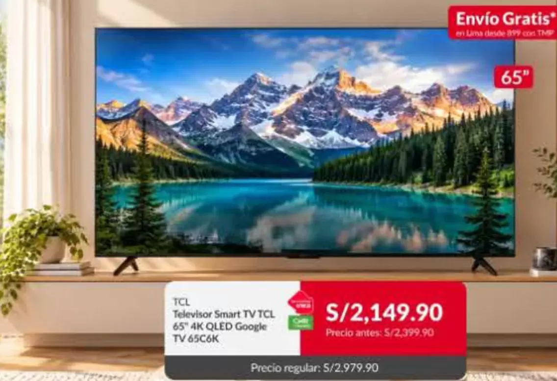Smart - Televisor TV TCL 65" 4K QLED Google TV 65C615