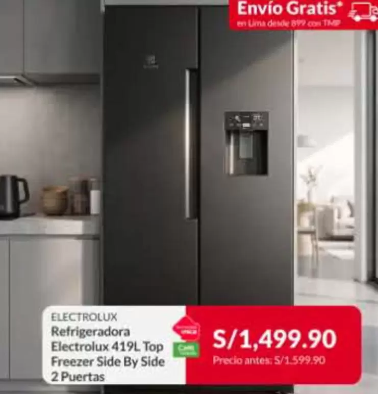 Electrolux - Refrigeradora 419L Top Freezer Side By Side 2 Puertas