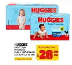 Huggies - Pañal Triple Protección Pqte. x M56/GX48/XGX40/XXG36 und.