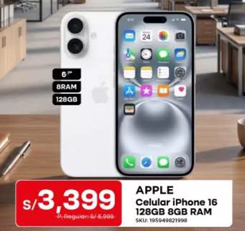 Apple - Celular iPhone 16 128GB 8GB RAM