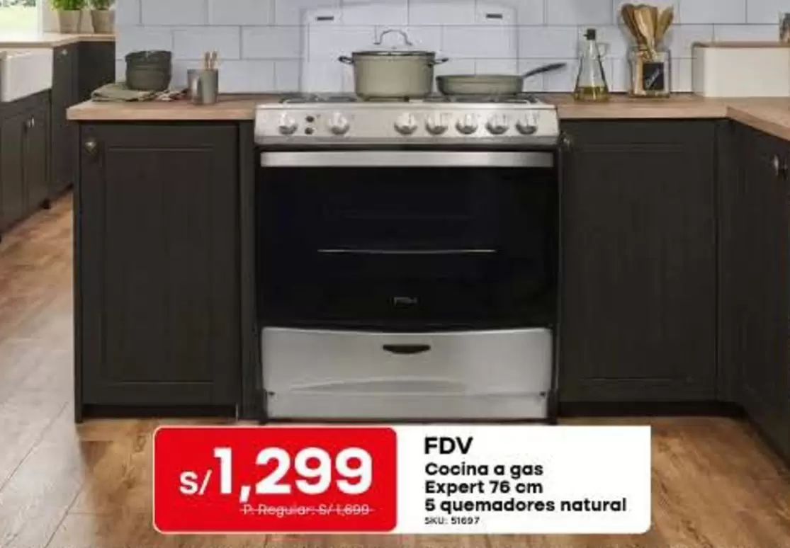 Natural - Cocina a gas Expert 76 cm 5 quemadores