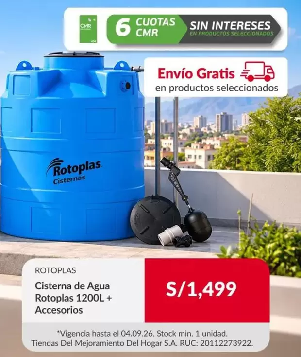 Rotoplas - Cisterna de Agua 1200L + Accesorios