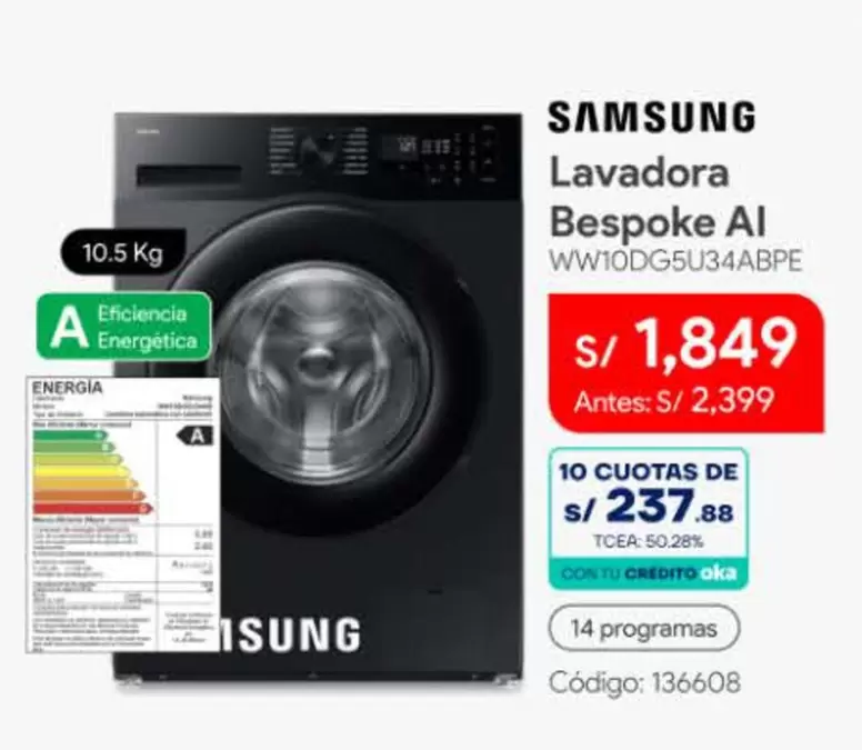 Samsung - Lavadora Bespoke AI WW10DG5U34ABPE