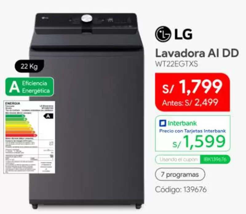 Lg - Lavadora AI DD WT22EGTXS