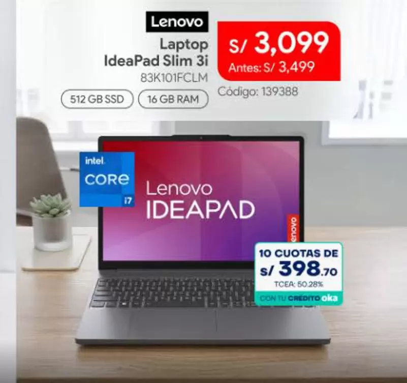 Lenovo - Laptop IdeaPad Slim 3i 83K101FCLM